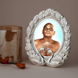 Bhagwan NItyananda ( Graceful Peacock  Silver Photo Frame ) (PHOTO SIZE: 4 X 6 INCH)