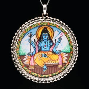 Sterling Silver Round Shape Hand-Painted Lord Shiva Pendant (One Size)