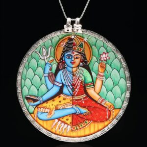 Hand-Painted Ardhanarishvara (Shiva Shakti) Pendant 925 Sterling Silver (One Size)