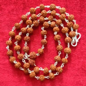 (Pure) Silver 5 Mukhi Rudraksha Mala (Length 23 Inch)
