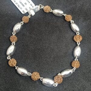5 Face Rudraksha & Silver Beads Bracelet