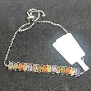Genuine Sapphire Green Blue Orange Multi Color Oval Bracelet Sterling Silver Tennis Bracelet in Jewelry Set Vintage Jewelry