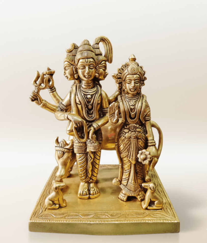 Brass Dattatrey & Anagha Devi Statue – Handmade Pital Idol | Buy Online 9"