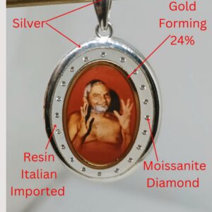 Bhagwan Nityanand Pendant ( Silver,Resin Italian Imported,Gold Forming 24%,Moissanite Diamond )