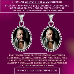 Bhagwan Nityanand 925 Sterling Silver Double Sided Beaded Oval Photo Custom Picture Granuals Transparent Resin Pendant