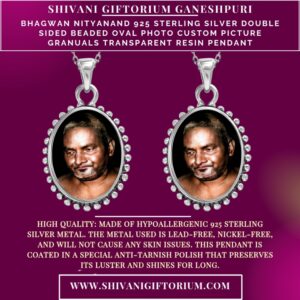 Bhagwan Nityanand 925 Sterling Silver Double Sided Beaded Oval Photo Custom Picture Granuals Transparent Resin Pendant