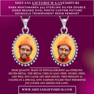 Baba Muktananda 925 Sterling Silver Double Sided Beaded Oval Photo Custom Picture Granuals Transparent Resin Pendant