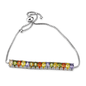 Genuine Sapphire Green Blue Orange Multi Color Oval Bracelet Sterling Silver Tennis Bracelet in Jewelry Set Vintage Jewelry