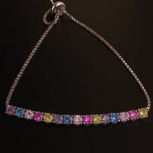 Genuine Sapphire Multi Color Bracelet Sterling Silver Tennis Bracelet in Jewelry Set Vintage Jewelry