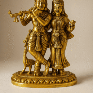 Brass Radha Krishna with Statue – Handmade Pital Idol | Buy Online 7.8" .