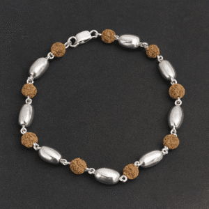 5 Face Rudraksha & Silver Beads Bracelet