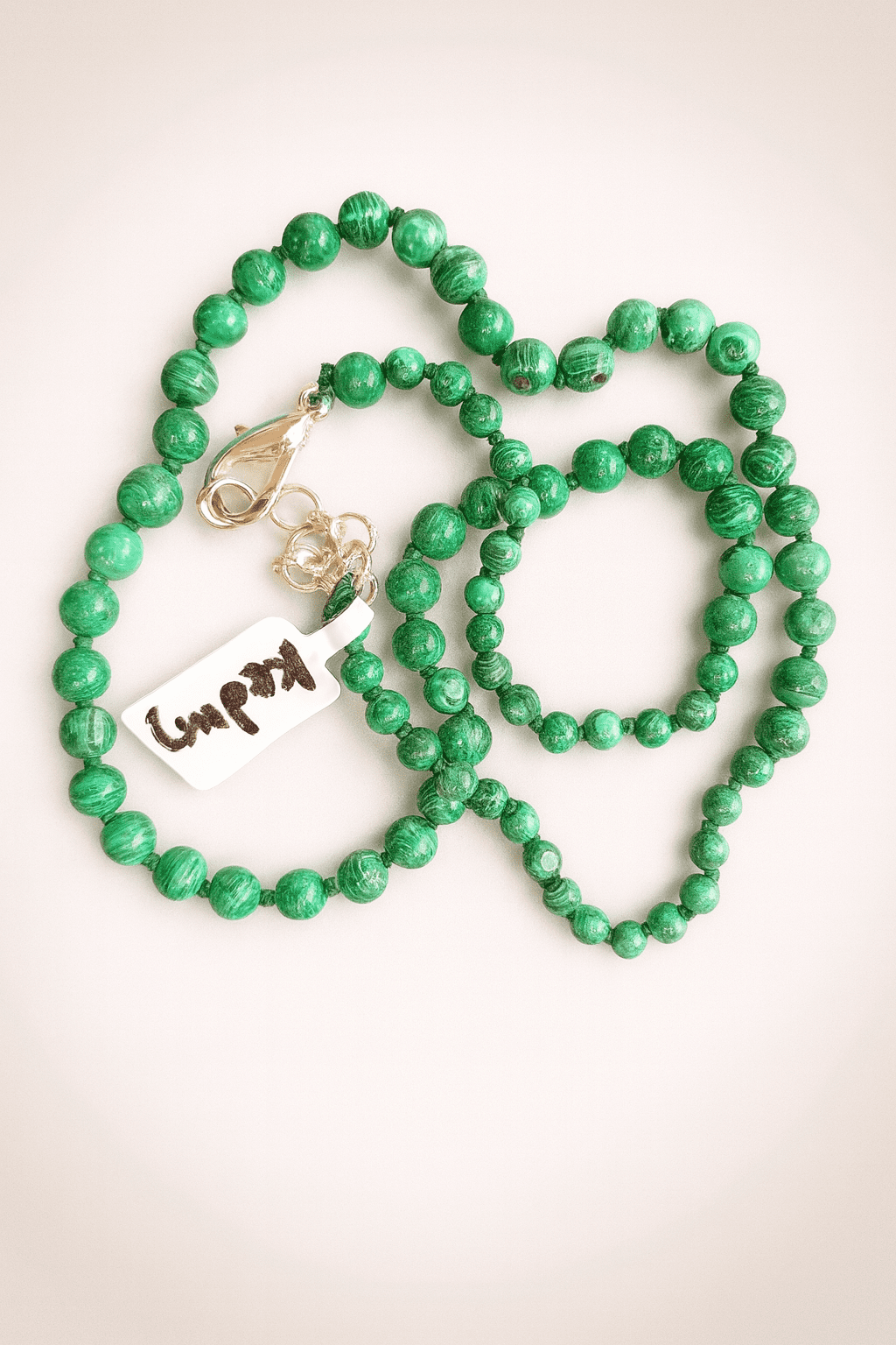 Malachite/Kidney Stone Mala With Silver Chain