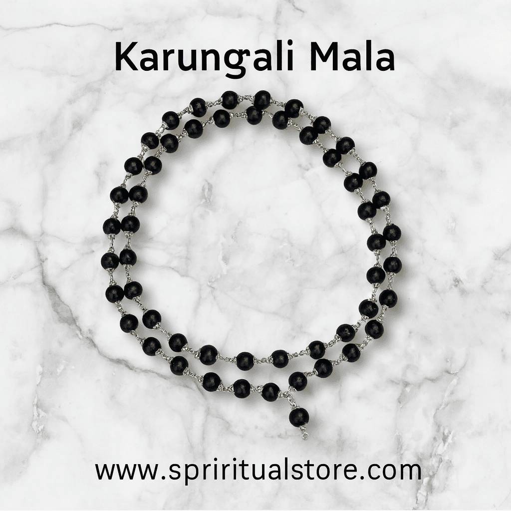 Spritual Store Karungali Malai Silver Cap Plated Necklace | Original Black Ebony Wood Mala |Mala for Men & Women (54 Beads)
